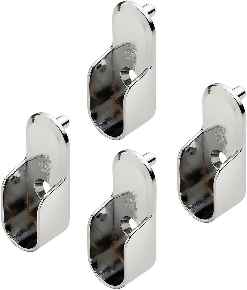 Premium Chrome Oval Wardrobe Closet Rod End Supports Brackets for 15mm x 30mm with Dual Rear Facing 5mm Pins (4 Pack)